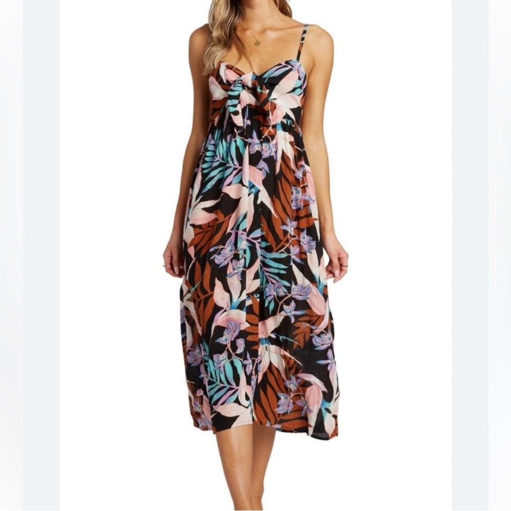 BILLABONG Twist It Knot Front Floral Printed Midi Dress Size Small
